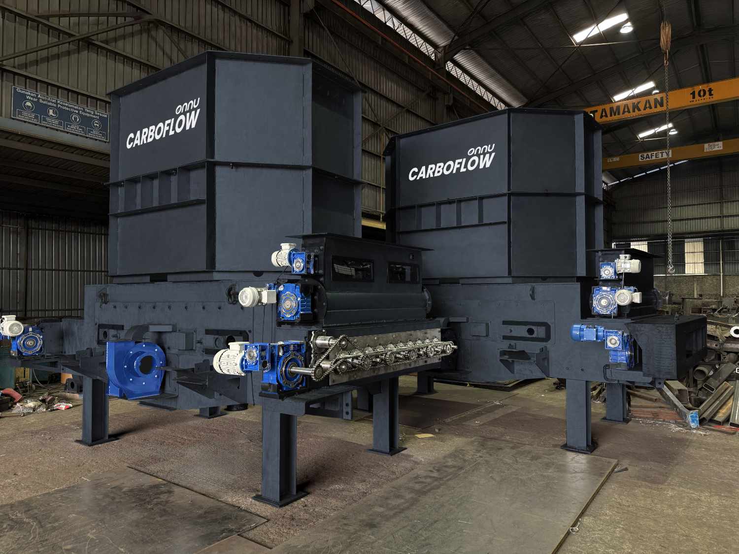 Two Onnu CarboFlow pyrolysis units in the fabrication workshop